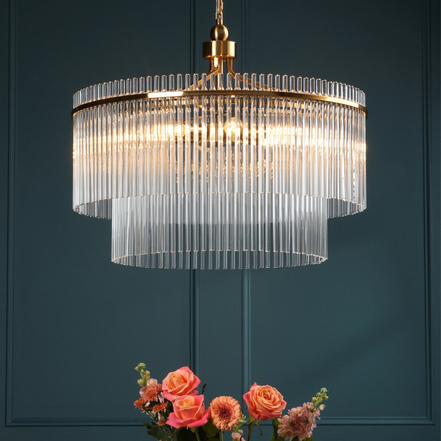 English Heritage Lighting English Heritage - Eltham 6 Light Pendant Antique Gold and Glass