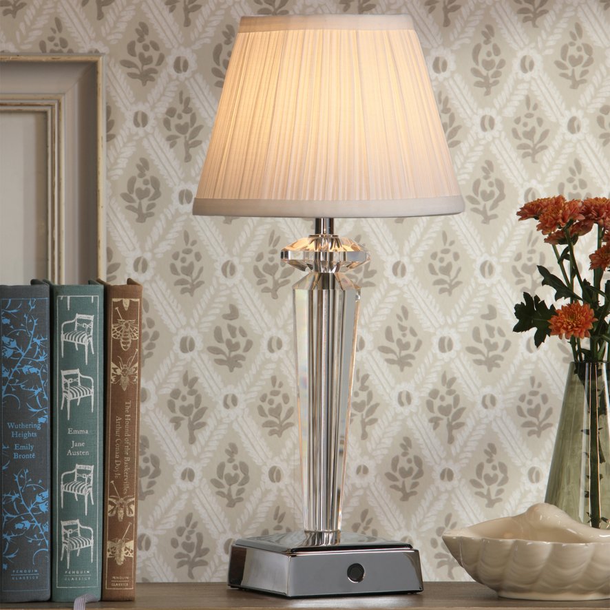 English Heritage Lighting English Heritage - Eltham Rechargeable Table Lamp Crystal And Polished Nickel With Shade LED