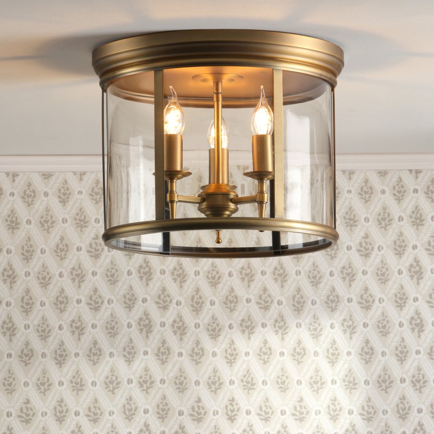 English Heritage Lighting English Heritage - Marble Hill 3 Light Flush Aged Brass and Glass