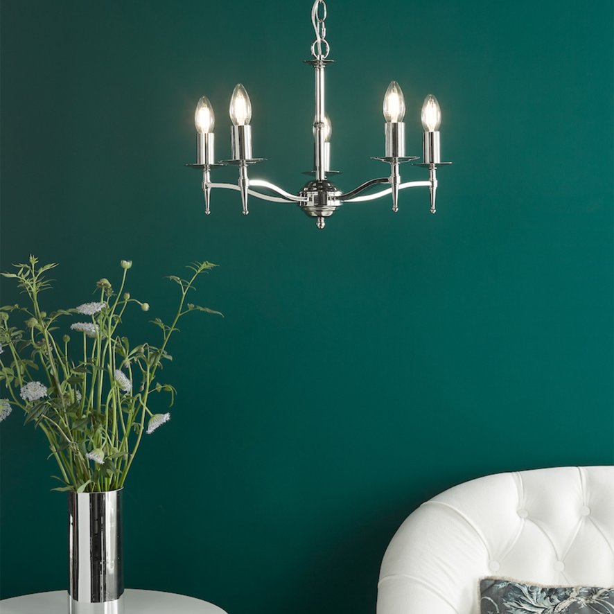 English Heritage Lighting English Heritage - Marble Hill 5 Light Armed Pendant Polished Nickel Fitting Only