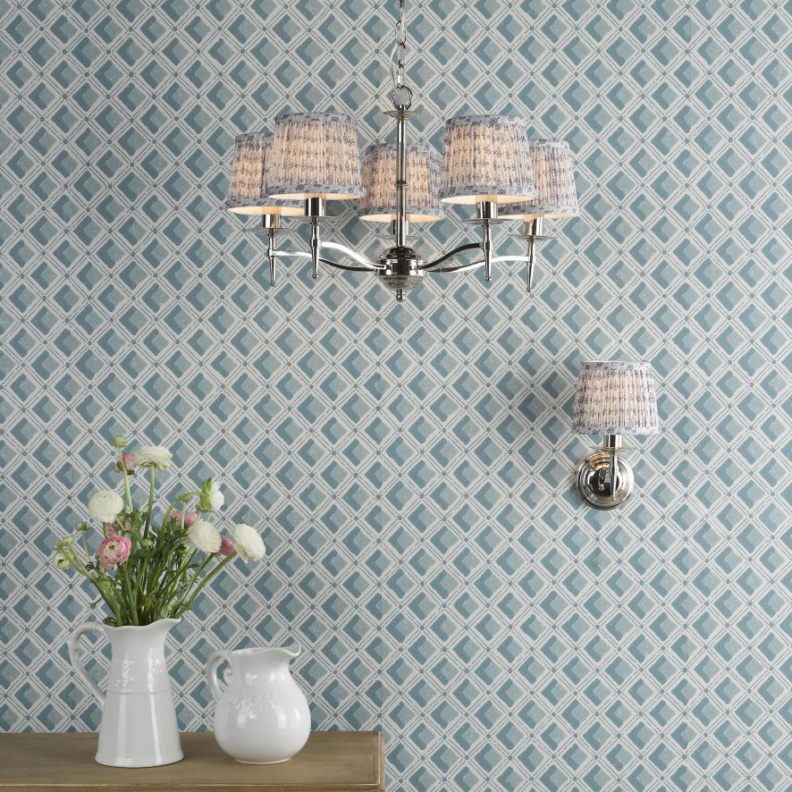 English Heritage Lighting English Heritage - Marble Hill 5 Light Armed Pendant Polished Nickel With Shade