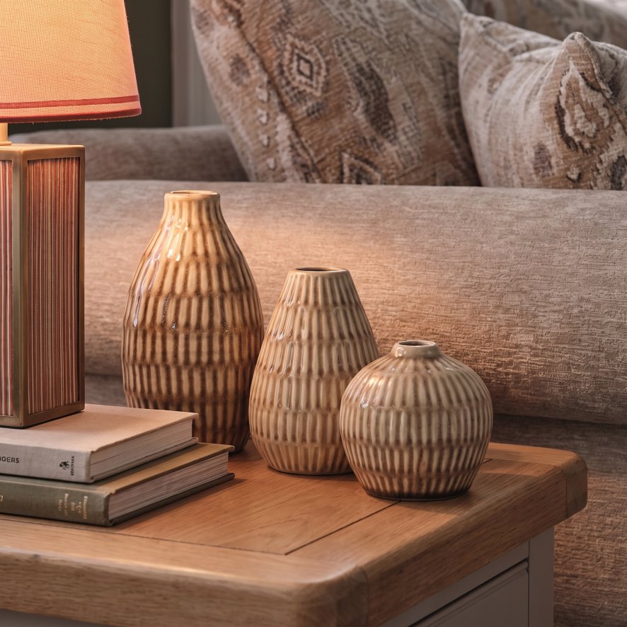 Gallery Direct Accessories - Elia Ceramic Ridged Bud Vases Natural Set of 3