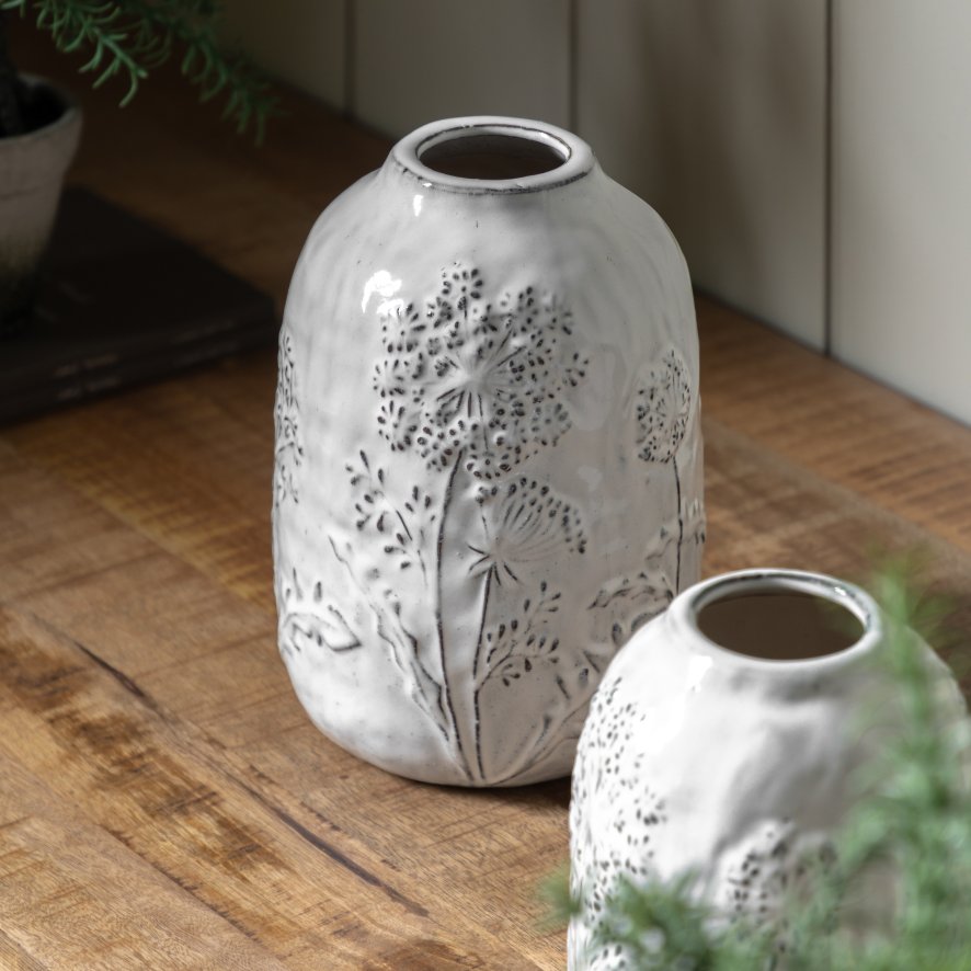 Gallery Direct Accessories - Meadow Embossed Ceramic Vase Stone (Small)