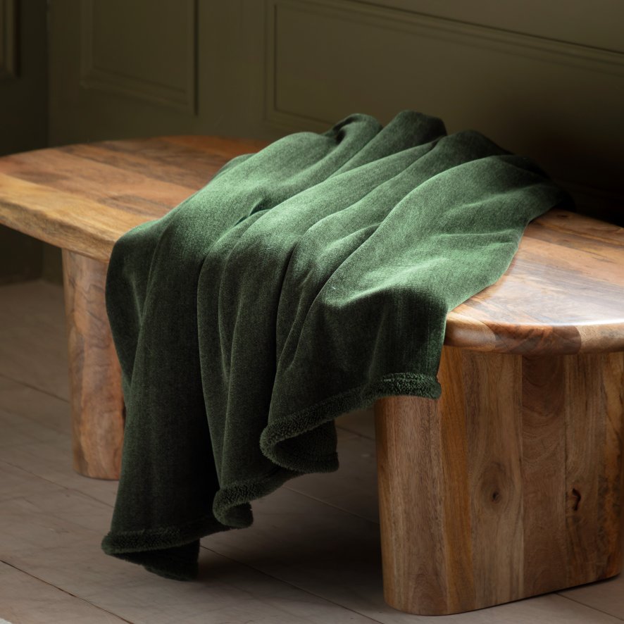 Gallery Direct Throws - Chenille Sherpa Forest Green