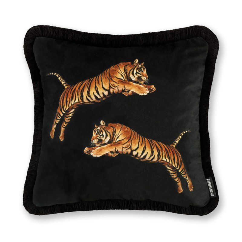 Paloma Home Paloma Home Cushions - Pouncing Tigers Feather Fill Scatter Black