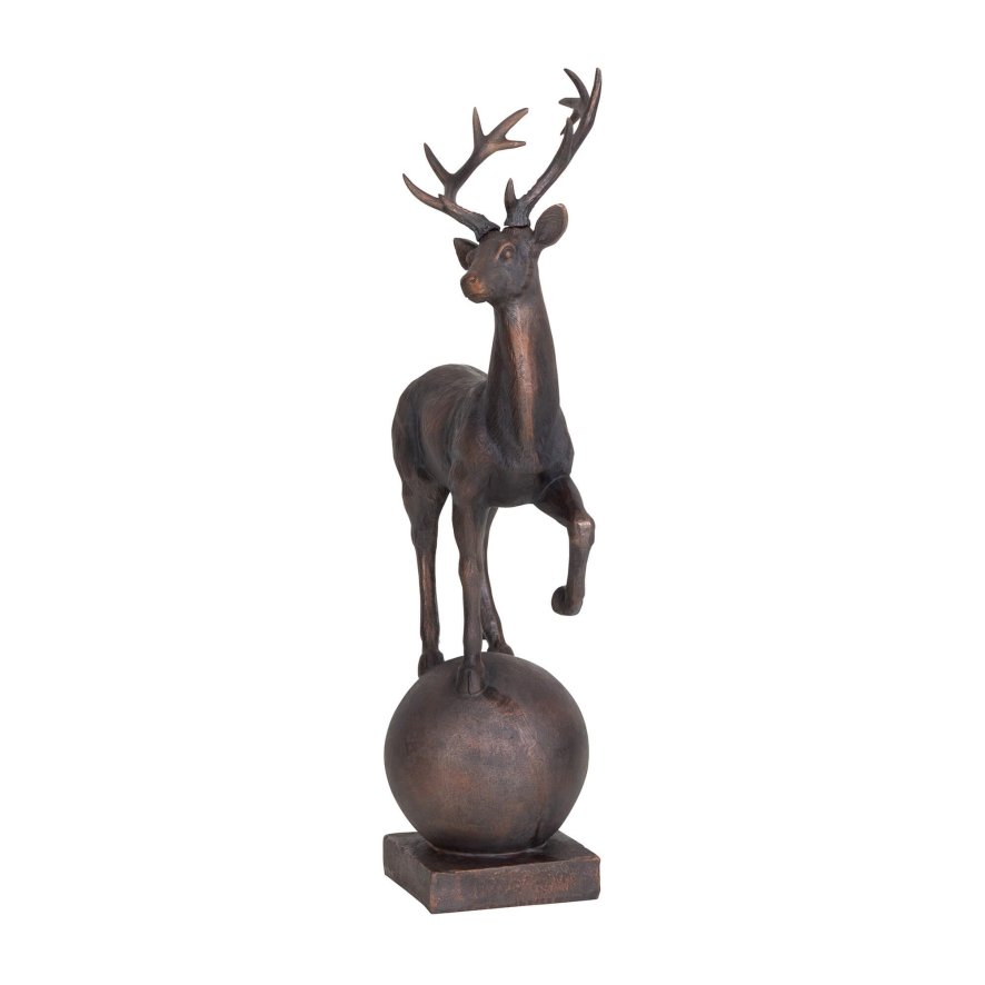 Libra Calm Neutral - Six Pointer Stag on Decorative Ball Resin Sculpture