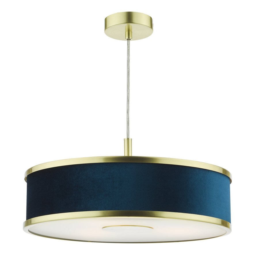 Dar Lighting Dar - Alvaro 3 Light Slimline Pendant Brushed Brass Navy 40C