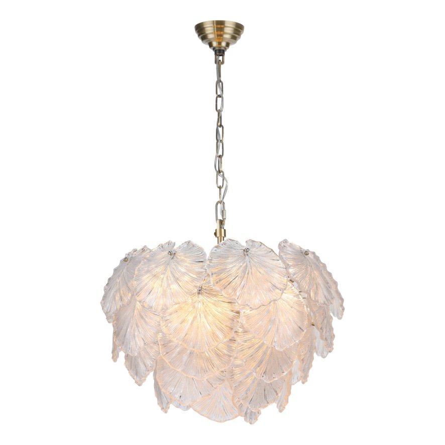 Dar Lighting Dar - Courtney 10 Light Pendant Textured Glass and Antique Brass