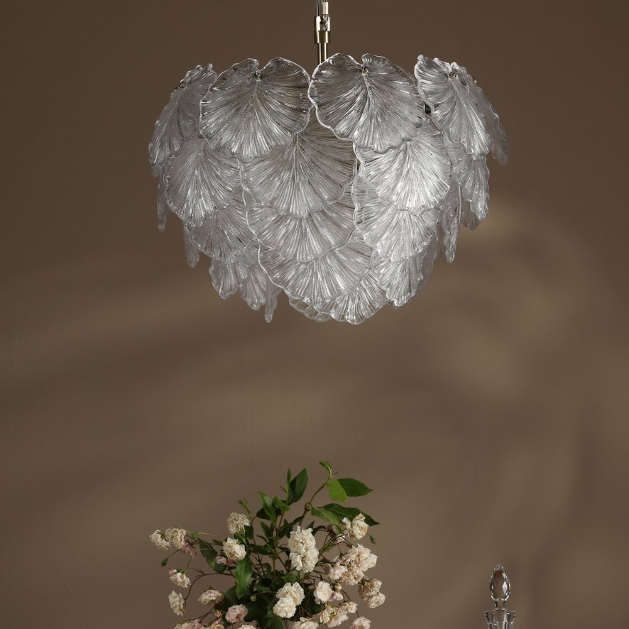 Dar - Courtney 10 Light Pendant Textured Glass and Antique Brass