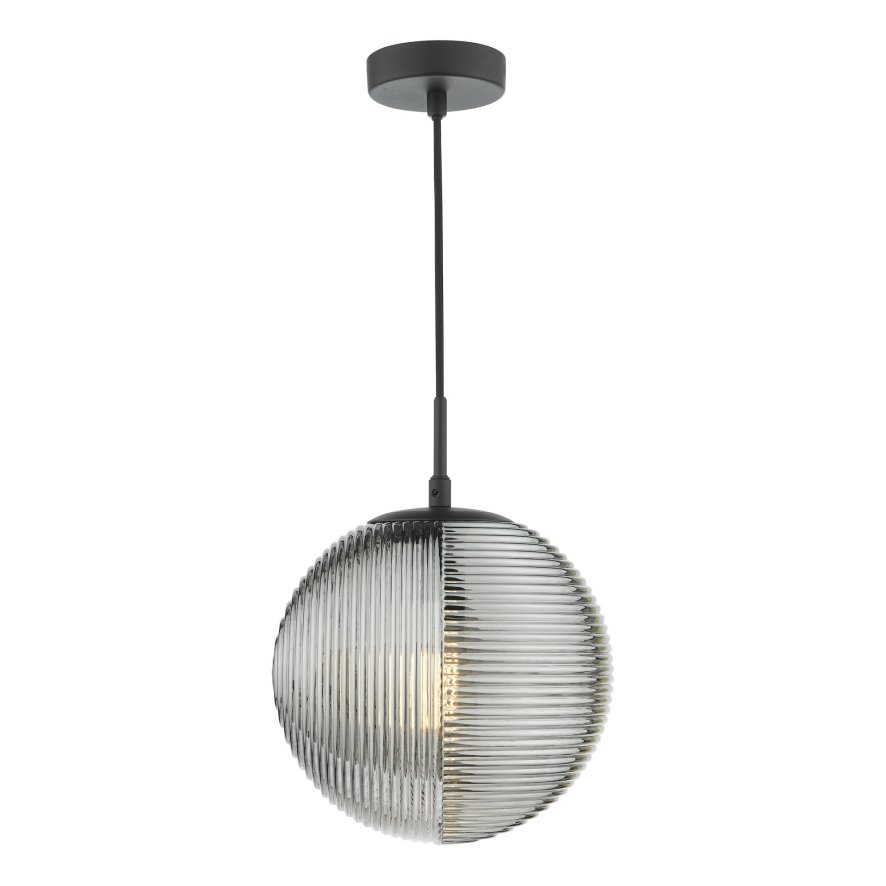 Dar Lighting Dar - Evander Single Pendant Matt Black and Smoked Glass