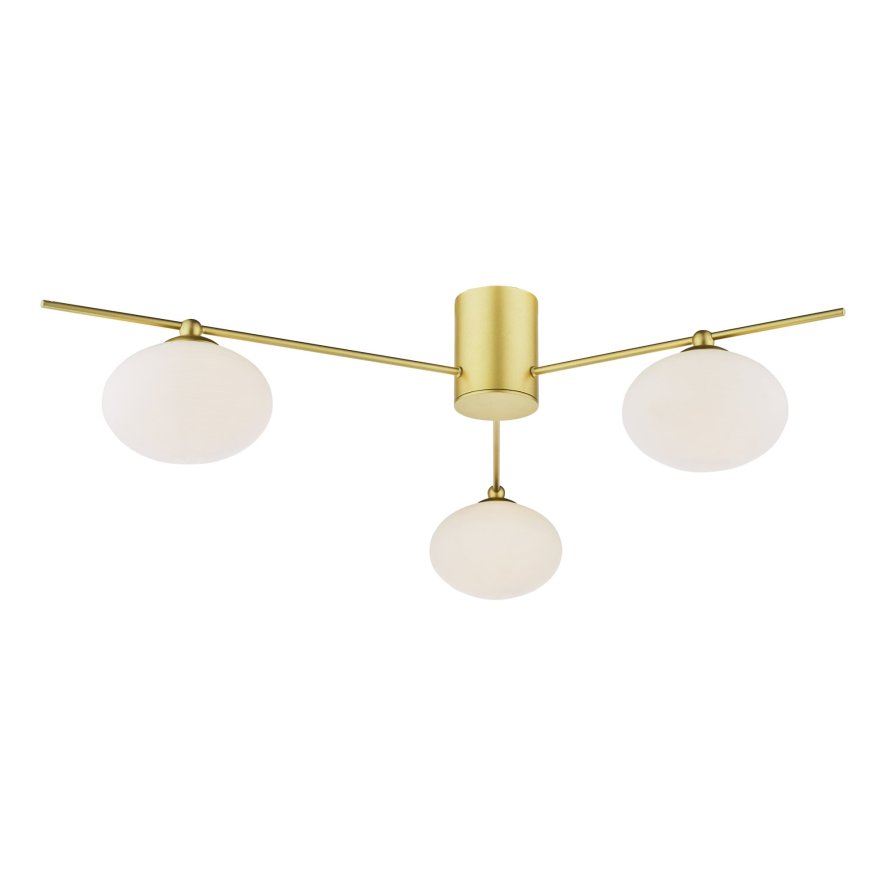 Dar Lighting Dar - Jasper 3 Light Semi-Flush Satin Gold and Opal Glass