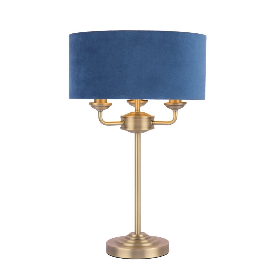 Laura Ashley Laura Ashley - Sorrento 3 Light Table Lamp Antique Brass & Blue Shade