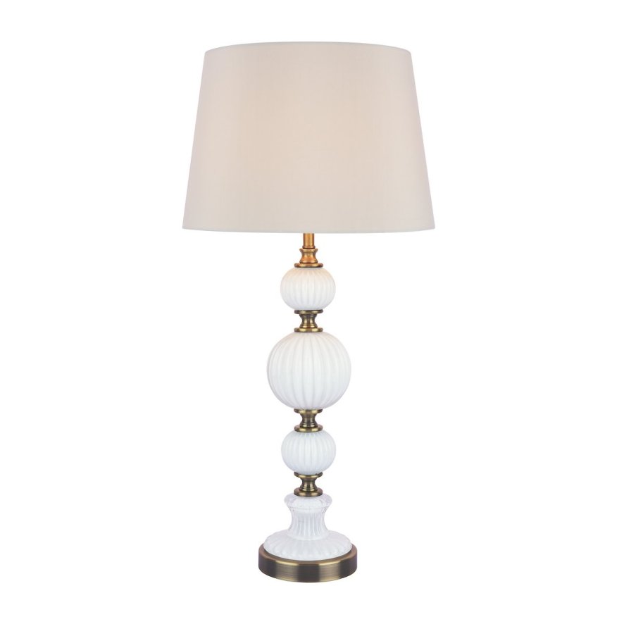 Laura Ashley Laura Ashley - Croxden Table Lamp White Ribbed Glass Antique Brass With Shade