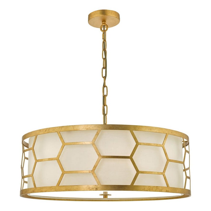 Dar Lighting Dar - Epstein 4 Light Pendant Gold With Ivory Shade & Glass Diffuser