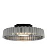 Dar Lighting Dar - Leena Flush Satin Black and Smoked Ribbed Glass LED