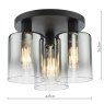 Dar Lighting Dar - Savannah 3 Light Flush Matt Black and Smoked Glass