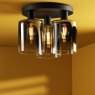 Dar Lighting Dar - Savannah 3 Light Flush Matt Black and Smoked Glass