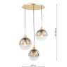 Dar Lighting Dar - Lycia 3 Light Cluster Pendant Gold Mirror Ombre Glass