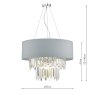 Dar Lighting Dar - Halle 6 Light Pendant Grey Shade Crystal