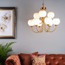 Dar Lighting Dar - Indra Opal Glass Globe 9 Light Pendant Natural Brass