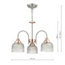 Dar Lighting Dar - Wharfdale 3 Light Pendant Satin Chrome Copper Textured Glass