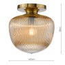 Dar Lighting Dar - Abrielle Flush Brushed Bronze and Amber Ribbed Glass