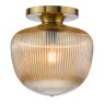 Dar Lighting Dar - Abrielle Flush Brushed Bronze and Amber Ribbed Glass
