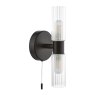 Dar Lighting Dar - Bolton 2 Light Bathroom Wall Light Matt Black and Ribbed Glass IP44