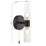 Dar Lighting Dar - Bolton 2 Light Bathroom Wall Light Matt Black and Ribbed Glass IP44