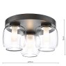 Dar Lighting Dar - Edaline 3 Light Semi-Flush Matt Black and Glass IP44