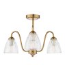 Dar Lighting Dar - Glynis 3 Light Semi-Flush Antique Bronze and Ribbed Glass