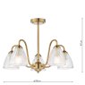Dar Lighting Dar - Glynis 5 Light Semi-Flush Brushed Bronze and Ribbed Glass