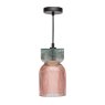 Dar Lighting Dar - Rhubarb Pendant Pink and Green Ribbed Glass