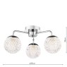 Dar Lighting Dar - Teva 3 Light Semi-Flush Polished Chrome and Faceted Acrylic IP44