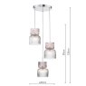 Dar Lighting Dar - Auberta 3 Light Cluster Pendant Polished Chrome and Pink Ribbed Glass