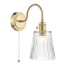Dar Lighting Dar - Hadano Wall Light Brass With Clear Ribbed Glass Shade