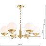 Dar Lighting Dar - Bombazine 6 Light Pendant Natural Brass and Opal Glass