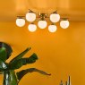 Dar Lighting Dar - Bombazine 7 Light Semi-Flush Natural Brass and Opal Glass