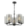 Dar Lighting Dar - Daylin Five Light Pendant (Satin Black and Smoked Ribbed Glass)