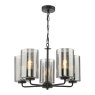 Dar Lighting Dar - Daylin Five Light Pendant (Satin Black and Smoked Ribbed Glass)