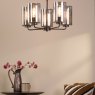 Dar Lighting Dar - Daylin Five Light Pendant (Satin Black and Smoked Ribbed Glass)