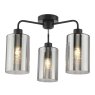 Dar Lighting Dar - Daylin Three Light Semi-Flush (Satin Black and Smoked Ribbed Glass)