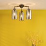 Dar Lighting Dar - Daylin Three Light Semi-Flush (Satin Black and Smoked Ribbed Glass)