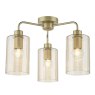 Dar Lighting Dar - Daylin Three Light Semi-Flush (Satin Gold and Amber Ribbed Glass)