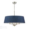 English Heritage Lighting English Heritage - Down House 4 Light Shadelier Satin Chrome and Blue With Shade