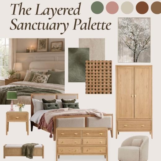 Create your own bedroom retreat this season. Our Layered Sanctuary palette brings together restful gr...