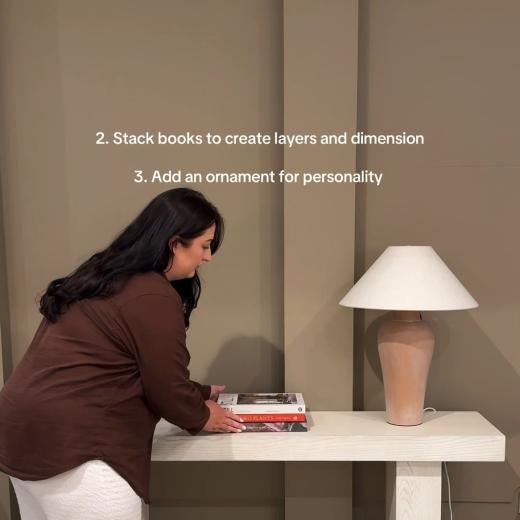 How to style a console table? 1. Start with a lamp to anchor one side and add height. 2. Stack a few...